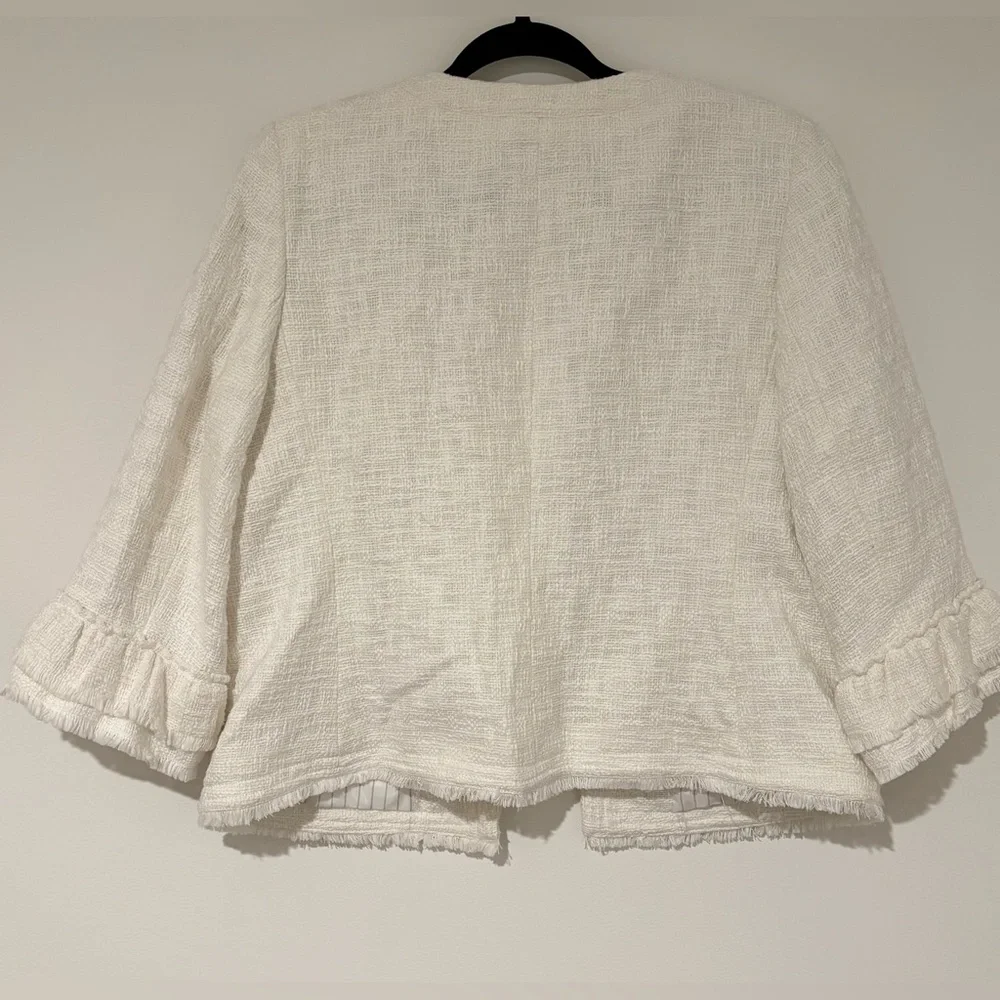Talbots Women’s White Tweed Ruffle Sleeve Blazer Jacket Workwear Office 16P - Picture 7 of 9